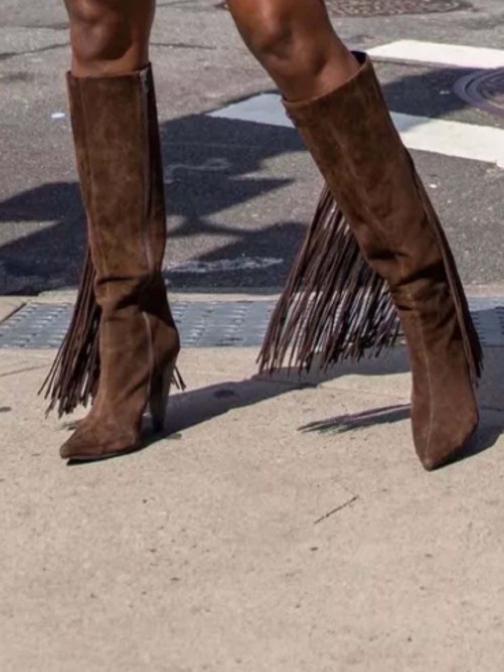 Jeffrey Campbell Brown Suede Fringe Knee Boots
